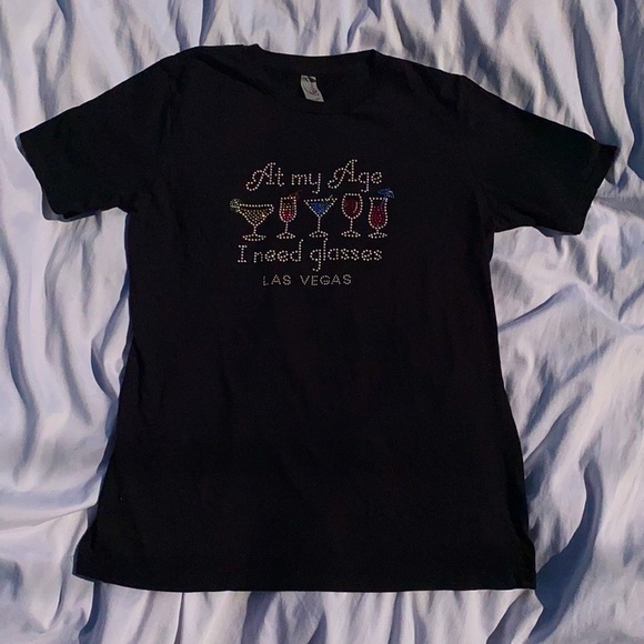 Cotton Heritage Tops - Vegas bedazzled drinking shirt soft black tee Lg​​